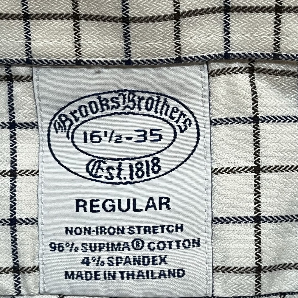 Brooks Brothers Shirt Mens 16.5 35 White Gray Check Plaid Non-Iron Stretch Reg - Picture 4 of 8
